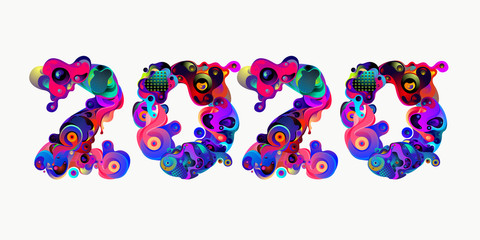 New year 2020 colorful doodle letter typography 