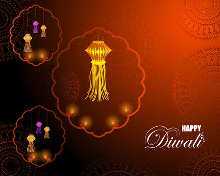 vector illustration of Decorated hanging Kandil lantern for Happy Diwali festival holiday celebration of India greeting background