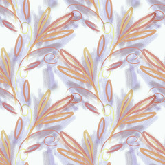 Chalk Leaves Seamless Pattern.