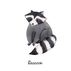 Cute watercolor baby raccoon illustration for children print © zenina