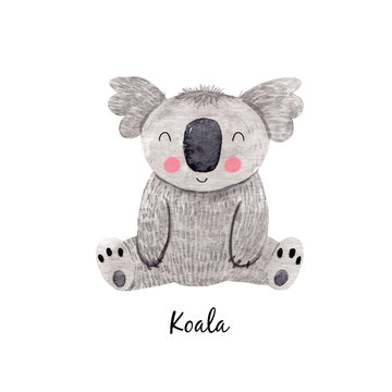 Cute watercolor australian baby koala bear illustration for children print