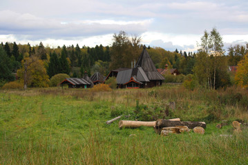 Village in the autumn field