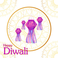 vector illustration of Decorated hanging Kandil lantern for Happy Diwali festival holiday celebration of India greeting background