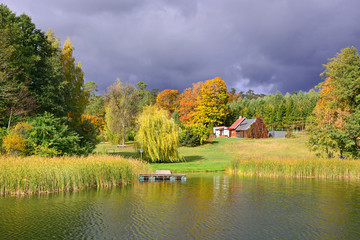 Fototapeta na wymiar Autumn at the lakeside of the Studzieniczne near Augustow, Poland