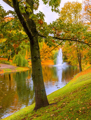 Autumnal public park in European town