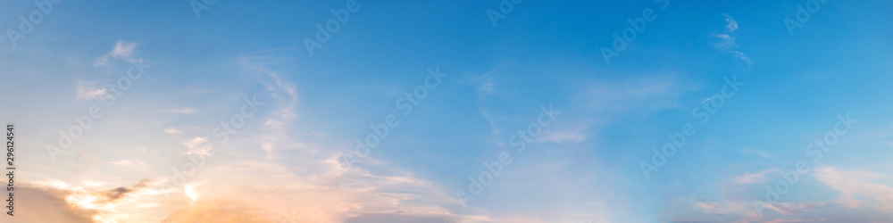 Wall mural panorama of dramatic vibrant color with beautiful cloud of sunrise and sunset. panoramic image.