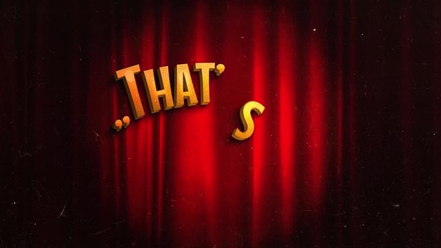 Vintage That's All Folks Cinema Screen/ 4k animation of a super elegant vintage retro that's all folks end scene with elegant lettering like in old time hollywood movies