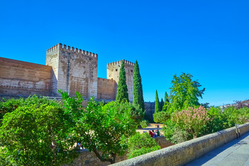 Fototapeta na wymiar Famous garden in the Alhambra at Granada in Spain.