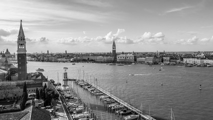 black and white view over Venice Italy Europe. Venice from above with a drone. aerial view over the beautiful city of Venice Italy. Amazing Venice image wallpaper