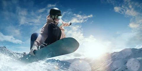 Fotobehang Snowboarder in action. Extreme winter sports. © VIAR PRO studio