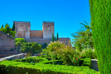 Famous garden in the Alhambra at Granada in Spain.