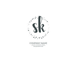 S K SK Initial handwriting logo design. Beautyful design handwritten logo for fashion, team, wedding, luxury logo.