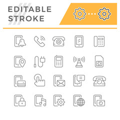 Set editable stroke line icons of phone