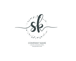 S K SK Initial handwriting logo design. Beautyful design handwritten logo for fashion, team, wedding, luxury logo.
