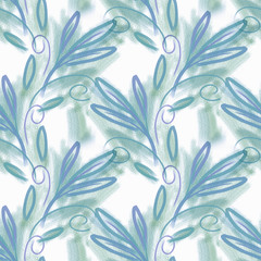 Chalk Leaves Seamless Pattern.