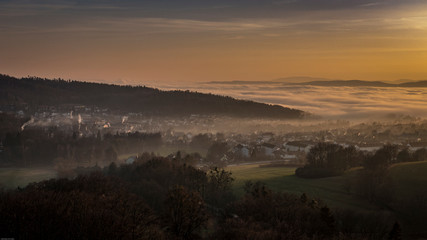 hills valley foggy cloudy landscape