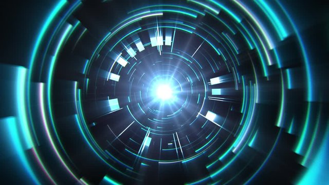 4K Hud interface. Futuristic element. Abstract technology motion background. Blue color. Light flare in center