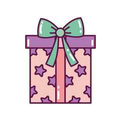 gift box with bow and stars decoration merry christmas icon
