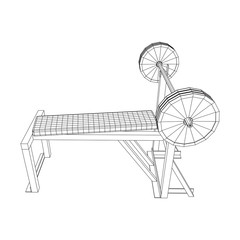 Barbell with weights. Gym equipment. Bodybuilding, powerlifting, fitness concept. Wireframe low poly mesh vector illustration.