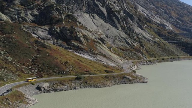 Postbus driving direction Grimselpass - Aerial shot