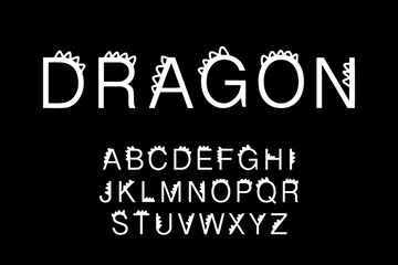 Dragon hand drawn vector type font in cartoon comic style sharp back elements dinosaur