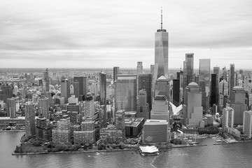 New York Skyline from above Black and White Image, Manhattan architecture photography, aerial view over New York city, New York city landscape