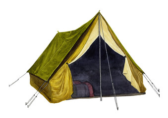 Picture of a touristic tent hand drawn in watercolor isolated on a white background. Watercolor illustration © Tatiana