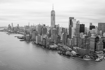 Obraz premium New York Skyline from above Black and White Image, Manhattan architecture photography, aerial view over New York city, New York city landscape
