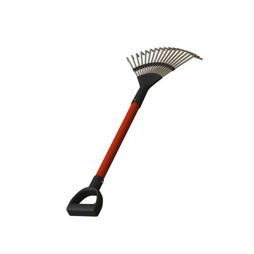 Garden rake on a white background, isolate. 3D rendering of excellent quality in high resolution. It can be enlarged and used as a background or texture.