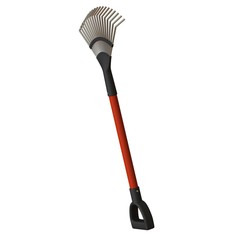 Garden rake on a white background, isolate. 3D rendering of excellent quality in high resolution. It can be enlarged and used as a background or texture.