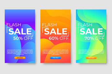 Set of three modern gradient liquid design for mega sale banners. Sale banner template design, social media banner template, voucher, discount, season sale