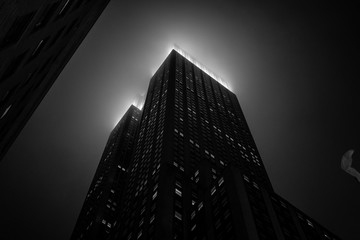 New York city at night during rain and fog, New York city black and white Image