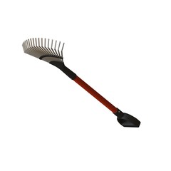Garden rake on a white background, isolate. 3D rendering of excellent quality in high resolution. It can be enlarged and used as a background or texture.