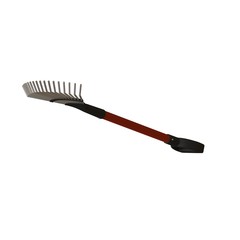 Garden rake on a white background, isolate. 3D rendering of excellent quality in high resolution. It can be enlarged and used as a background or texture.
