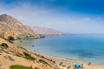 Naklejka na ściany i meble Panoramic View of Tibouda Beach, Mediterranean Moroccan Coast, Morocco