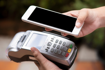 Customer use of mobile phone scan to pay