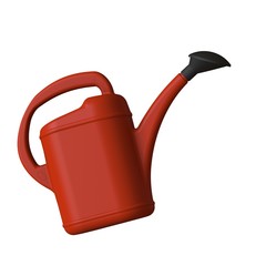 Red garden watering can on a white background, isolate. 3D rendering of excellent quality in high resolution. It can be enlarged and used as a background or texture.