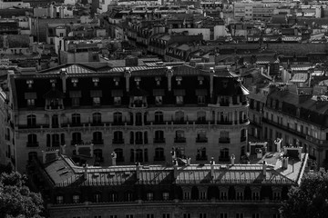 Amazing buildings in the middle of a city in black and white colours
