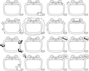 Cute Raccoon whiteboard Monochrome outline set