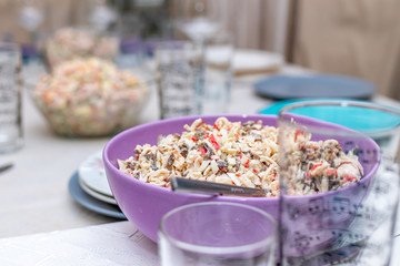 Russian salad at birthday party table.
