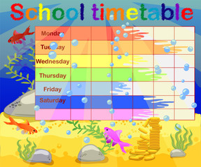 School timetable with marine themes, underwater world