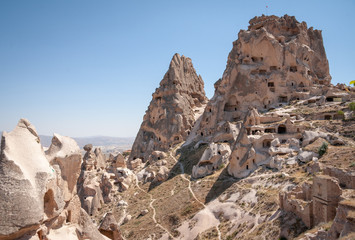 Rocks with cave houses at Uchisar, Cappadocia, Turkey