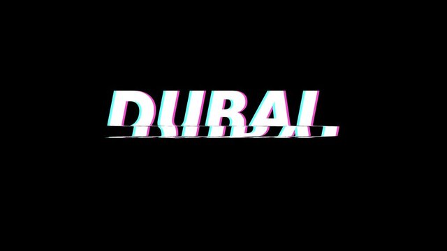 Dubai city label glitch animation on a plain black background