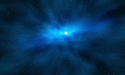star flare in the deep space, blue background
