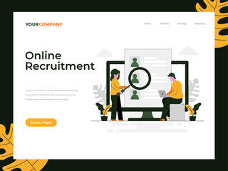 Online recruitment flat vector illustration concept,can be used for landing page, ui, web, app intro card, editorial, flyer, and banner.