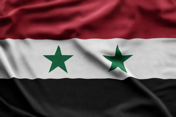 Syria National Holiday. Syrian Flag background with stars and national colors.