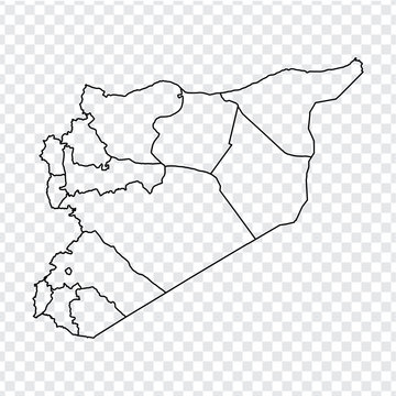 Blank Map Of Syrian Arab Republic. High Quality Map Of  Syria With Provinces On Transparent Background For Your Web Site Design, Logo, App, UI. Stock Vector.  EPS10. 