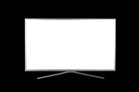 mock up 4K UHD monitor or TV with white screen isolated on black background