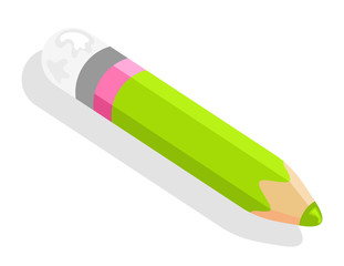 School stationery supply, 3d isometric pencil or drawing tool isolated object vector. Draw or write, art lesson equipment, schoolbag item, academic year instrument