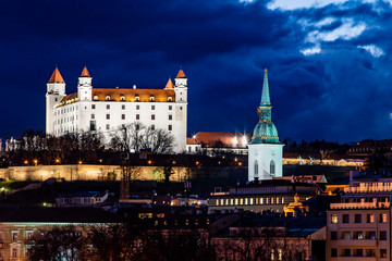 Bratislava's famous Castle on top of the hill captured shortly after sunset